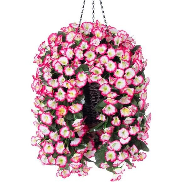 Artificial Hanging Flowers in Basket Fake Plant for Outside, Silk - Picture 1 of 8
